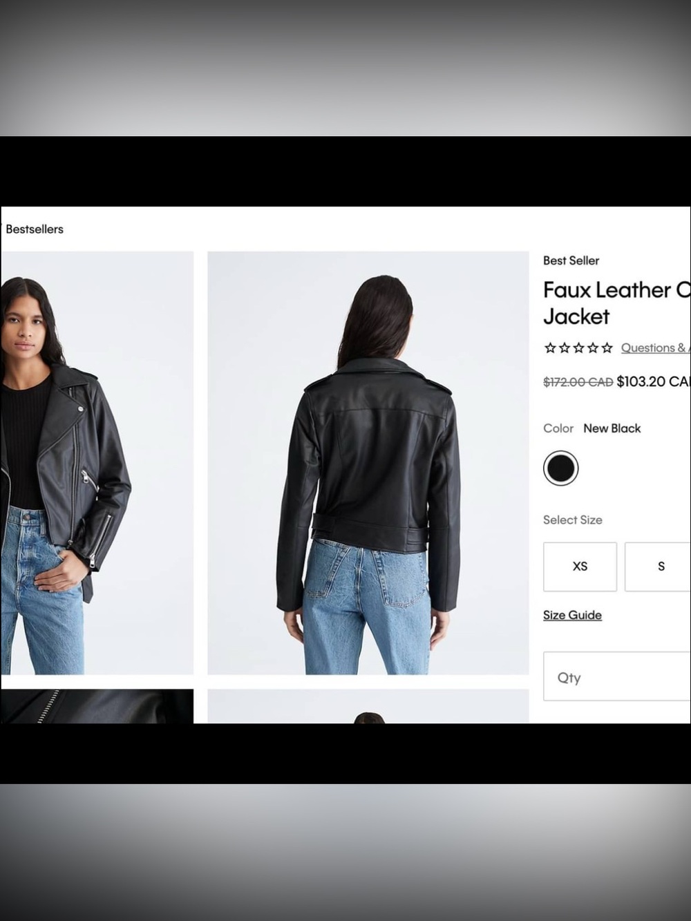 Calvin Klein Black Faux Leather Moto Jacket with Belt
